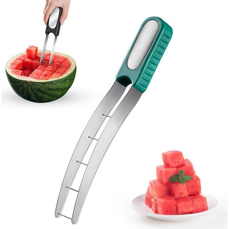Wassermelonenschneider und -schneider - Wassermelonenschneider aus Edelstahl, schnelles und sicheres Wassermelonenmesser, Obstmesser, Salat- und Melonenschneider, kompatibel mit der Küche (Grün) (1/5)