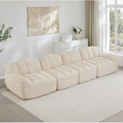 Divano modulare 366x104x79 cm in tessuto beige bianco, senza montaggio – MEUBLIV (1/5)