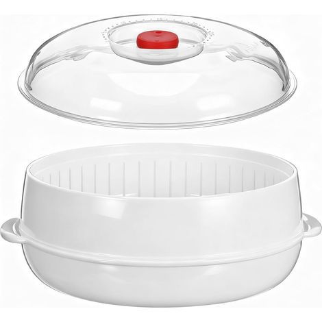 Cuiseur Vapeur Pour Micro-Ondes 24.5cm, Cuit-Vapeur Rond Avec Couvercle Ventilé Et Poignée Isolante, Panier Plastique Sans BPA Pour Riz Poisson Légumes Et Boulettes, Accessoire Cuisine (1/5)