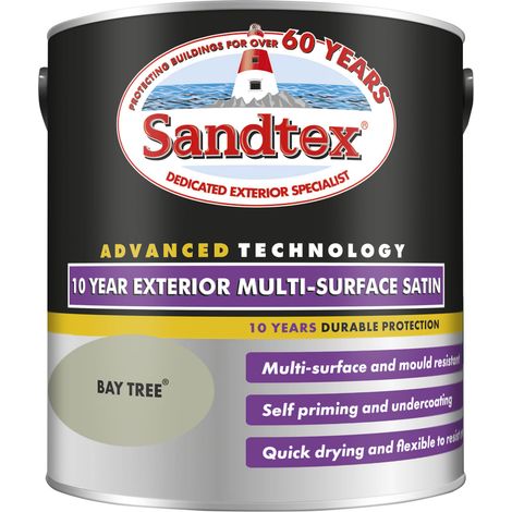 Sandtex 10 Year Exterior Multi Surface Satin - Bay Tree - 2.5L