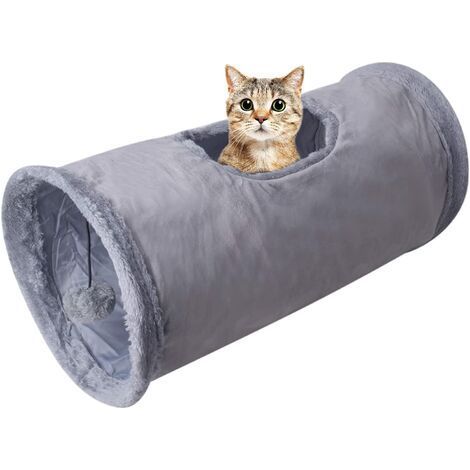 Tunnel Pour Chat - En Suède Doux Et Polyester - Avec Orifices D'Observation Et Jouet À Boule - Pliable Et Portable - 50 × 25 × 20 cm - 1 Pièce (1/5)