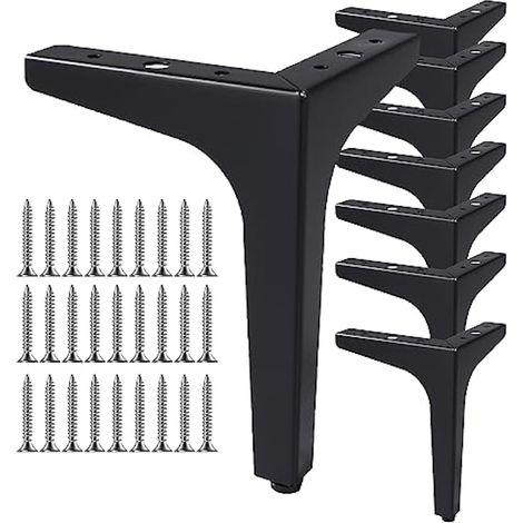 Lot de 8 Pieds de Meubles triangulaires en métal - 17 cm - Pieds de Rechange pour Chaise, Placard, canapé, Armoire - Noir (1/5)