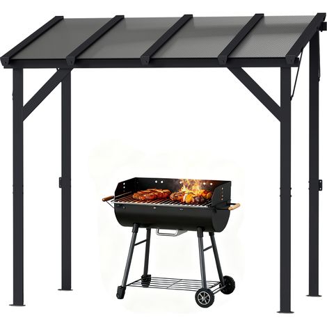 Abri pour Barbecue, Tonnelle de Jardin 244 x 150 x 244 cm avec Toit en Polycarbonate et Cadre en Aluminium, gris foncé (1/5)