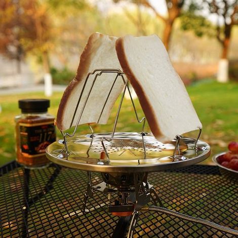 Grille-pain de camping portable pour réchauds à gaz. Grille-pain de camping pliable avec grille en acier inoxydable pour 4 tranches de pain, idéal pour la cuisine en plein air, la randonnée et les bar (1/5)