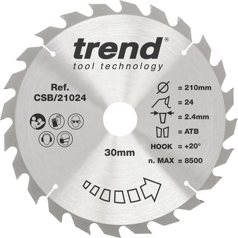 Lame de scie circulaire bois 210 mm, 30 mm, 24 dents TCT, 2,4 mm (1/5)