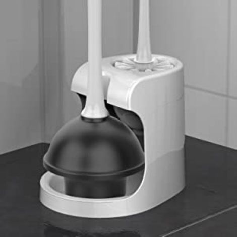 Brosse Toilette - Ventouse Sanitaire - Support 2 Compartiments - Blanc - 1 Pièce (1/4)