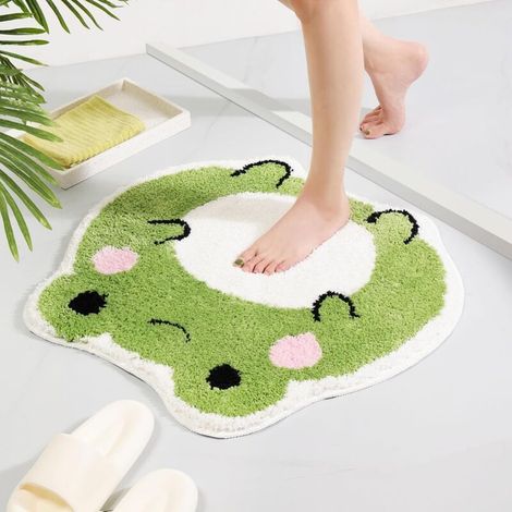 Tapis de bain mignon et antidérapant en forme de grenouille, tapis de douche absorbant et lavable en forme d'animal amusant pour décoration de salle de bain (1/5)