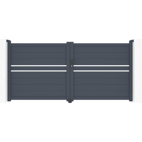 Casanoov – Portail battant aluminium 3m semi-ajouré H.145 cm – Résistant à la corrosion – Finition thermolaquée gris anthracite – Montage facile (1/5)