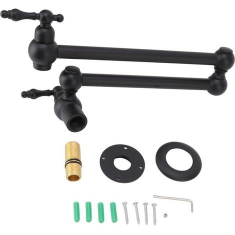Robinet de Remplissage de Marmite, Robinet de Cuisine Mural en Cuivre Pliant Extensible Simple Robinet Froid avec Bras Oscillant à Double Articulation Robinet D'évier à Bras Oscillant(Noir mat (1/4)