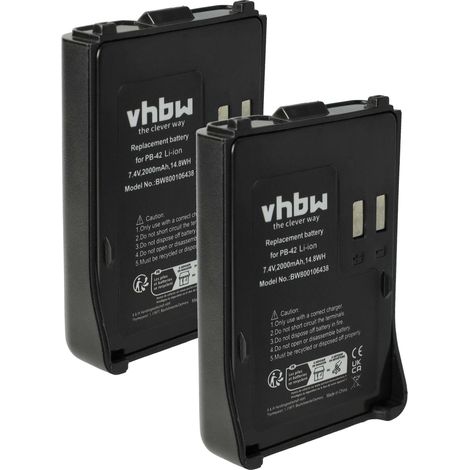 vhbw 2x Akku kompatibel mit Kenwood TH-F6E, TH-F6A, TH-F6, TH-FTE, TH-F7E, TH-F7A, TH-F7 Funkgerät, Walkie Talkie (2000 mAh, 7,4 V, Li-Ion)