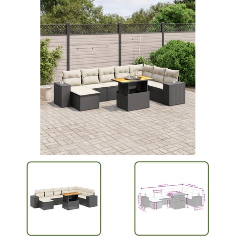 The Living Store 9-tlg. Garten-Sofagarnitur mit Kissen Schwarz Poly Rattan - Gartenmöbel Set - PE-Rattan Möbel - Outdoor Lounge - Gartenecke - Terrassenmöbel (1/3)