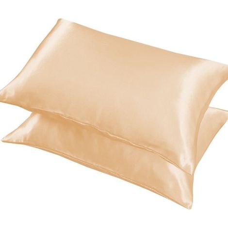 Ensemble 2 pièces - taie d'oreiller en satin - taie d'oreiller - Taie d'oreiller en imitation soie - Linge de lit doux et soyeux - 51×66cm - Champagne - Imitation soie - Fibre de polyester Champagne (1/5)