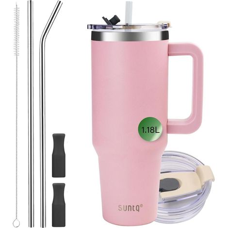 40oz Edelstahl Tumbler mit Griff und Stroh, Rosa-Thermobecher (1/5)