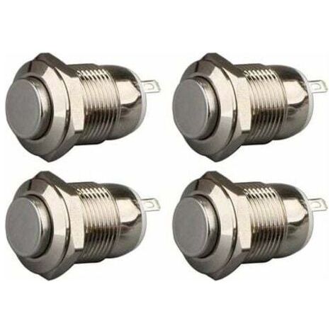 Green Mobility-4pcs 12mm 3A 12V/24V/125V/250V AC Autobloquant Interrupteur Bouton Poussoir Étanche en Acier Inoxydable on Off Bouton-Poussoir Interrupteur(Tête Haute) (1/5)