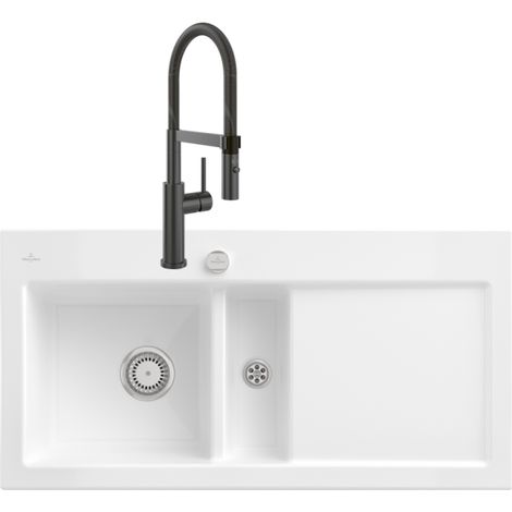 VILLEROY ET BOCH Subway Pure 60 fregadero desagüe derecho desagüe automático + grifo de cocina Steel Expert 2.0 Antracita