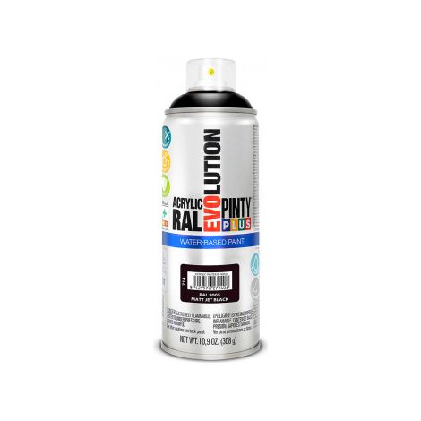 Pintura en spray Pintyplus Evolution RAL 9005 400 ml Mate Base de agua Jet Black