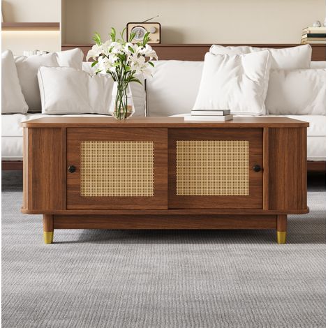 Tavolino fisso 100x50x42 cm in MDF effetto legno noce, con contenitore per soggiorno FloraGrace (1/5)