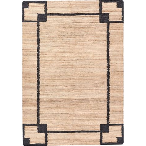 Tappeto rettangolare in juta con motivo 160 x 230 cm Tessuto Stile rustico Soggiorno Camera da letto Beige e nero Gondia