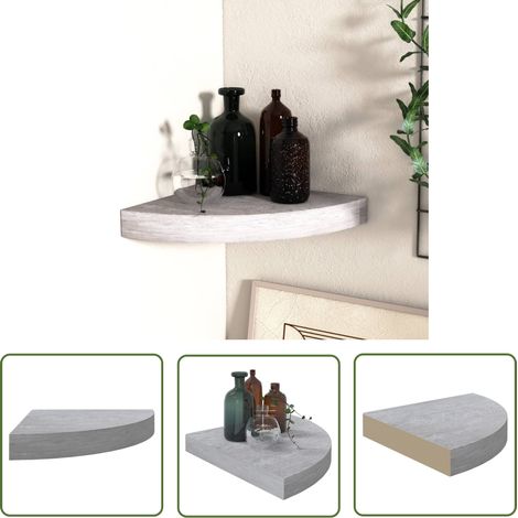 The Living Store Eck-Schweberegal Betongrau 35x35x3,8 cm MDF - Eckwandregal - Wandregal - Betonlook - Graues Regal - Wohnraumgestaltung (1/5)