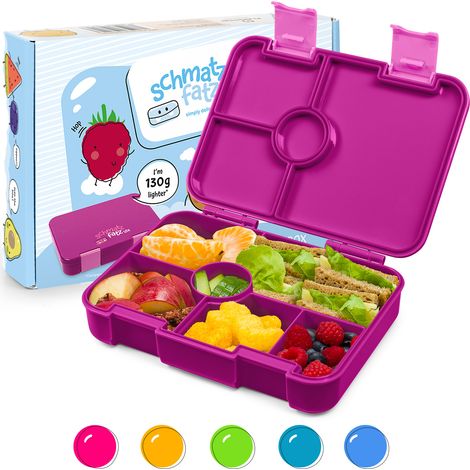 schmatzfatz Brotdose Kinder mit Fächern, BPA Frei Lunchbox Kinder, Bento Box Kinder, Brotbox für Mädchen & Jungen, Snackbox, Perfekt für Schule, Kindergarten & Ausflüge (Lila) (1/5)