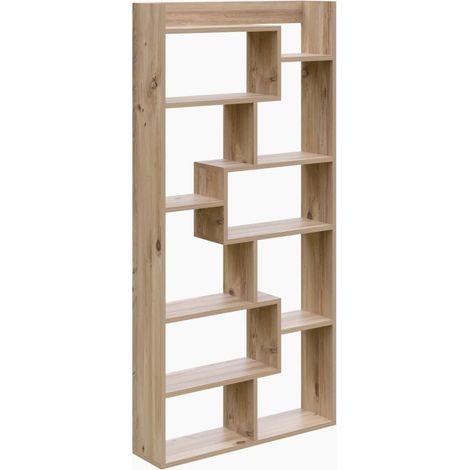 Cotecosy – Bibliothèque multicases 90x22x182 cm – 6 cases rectangulaires – Panneaux de particules décor chêne – Style contemporain (1/6)