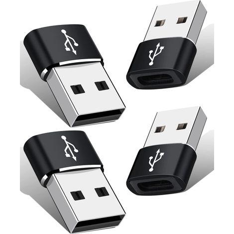 4 Pack Adaptateur USB A vers USB C, Convertisseur Mâle vers Femelle, Charge Rapide 2.4A, Transfert 480Mbps, Aluminium, pour iPhone, iPad, Samsung (1/5)