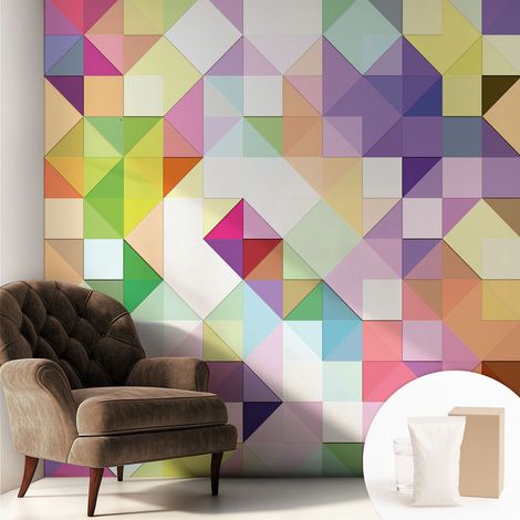 Newroom Tapete Dekorative Vliestapete mit Kleber Modern für Wohnzimmer Schlafzimmer Bunte Formen 250x250 cm (1/5)
