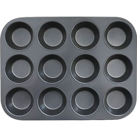 Moule à muffins, 12 pièces, antiadhésif, passe au lave-vaisselle, en acier au carbone, pour 12 muffins, nécessite peu de graisse ou de beurre pour la (1/5)