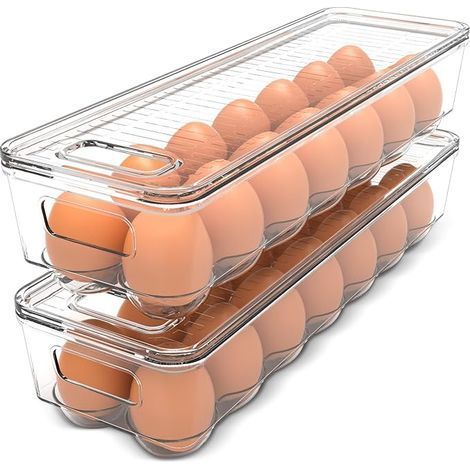 boite a oeuf réfrigérateur - boite a oeuf avec 14 espaces, un couvercle et une poignée, boite a oeufs en plastique, range oeuf, barquette alimentaire (lot de 2) (1/5)