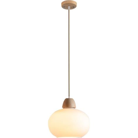 Suspension en Verre Blanc, Lampe Suspendue de Restaurant en Bois avec Abat-Jour sphériques, Lampes à Suspension japonaises, luminaires E27, Lustre de Chevet, luminaires industriels rétro (1/5)