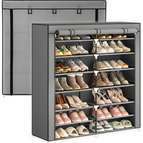 Textilschuhschrank, 6 Ebenen, geräumig, Metallregal, grauer Rahmen (1/5)