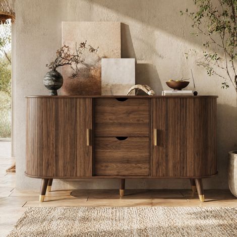 Credenza 140 x 40 x 79,5 cm con 2 porte scorrevoli e 2 cassetti, noce DESVIAE (1/5)