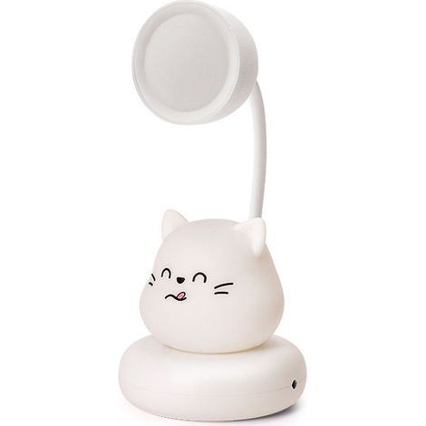 Ortviai Lampe de Bureau Design Chat Mignon, LED Réglable, Rechargeable USB, Éclairage Doux pour Bureau, Chambre ou Salon (1/5)