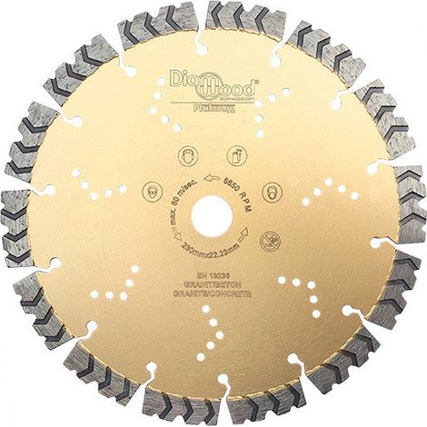 Diamwood Disque Diamant Pro PREDATOR avec Segments Soudés Laser - 230 mm - Alésage 22,23 mm - Hauteur 15 mm - Épaisseur 2,3 mm - 14 Segments - Spécial Béton Armé, Granite, Acier (1/2)