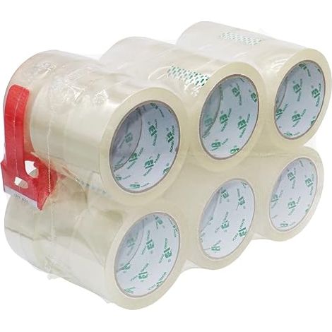 Adhesive Tape Dispenser Transparent Roll 18 Rolls Packaging Tape for Packaging Boxes and Cardboard 66m x 48mm (1/5)