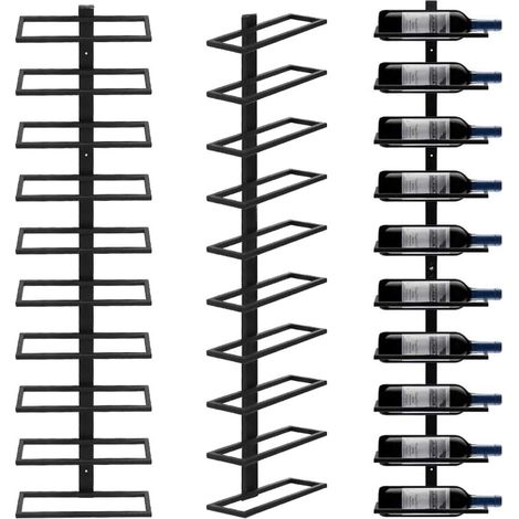 Montage Mural pour 10 Bouteilles, Support Mural, étagère Suspendue-Porte Bouteille Mural-Porte-Bouteilles, Support de Rangement en métal Noir