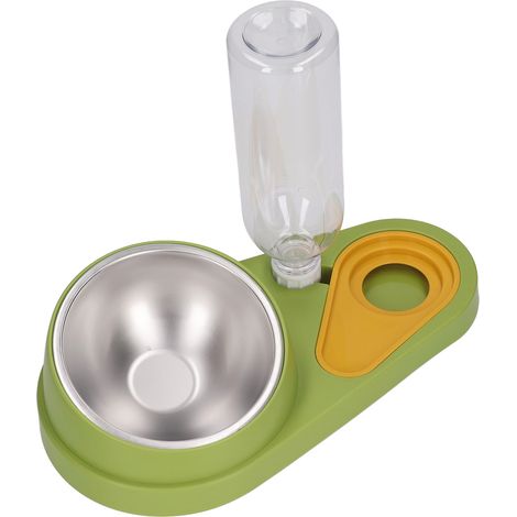 Gamelle double pour chat avec remplissage automatique d'eau, inclinaison à 16°, en acier inoxydable vert. (1/5)