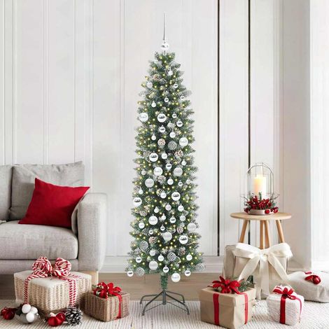 Künstlicher schlanker Weihnachtsbaum Grün und Weiß 180 cm