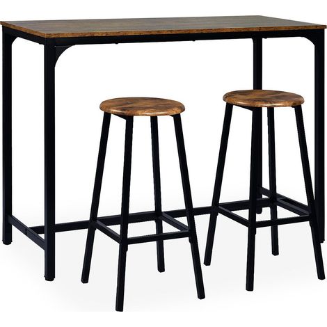 Ensemble Table de Bar & 2 Tabourets "Maynard" 120cm Naturel & Noir