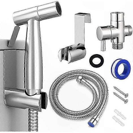 Douchette bidet en acier inoxydable avec robinetterie à 3 voies pour une hygiène et un nettoyage personnels. (1/5)