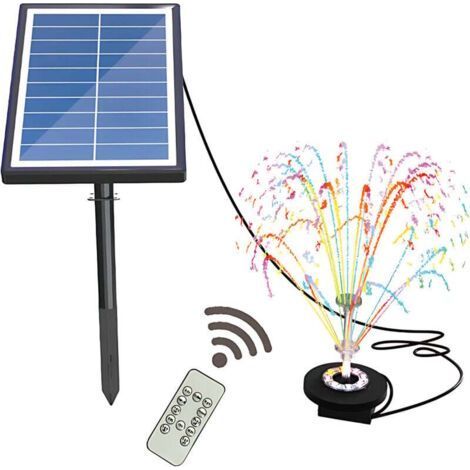 Solar Water Pump with Colorful Light and Remote Control 17pcs Double Layer Clear Nozzles Kit 7W Fountain Built-in Battery 3000mAh Max Flow 400L/H 16ft Cable to Install (1/4)