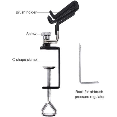 Universal Airbrush Holder, C Forme Clamp Airbush Stand Tool avec 2 Racks de Pinceau et Rack Latéral pour Le Régulateur de Pression Barges de Table jusqu'à 3 Pouces (1/4)