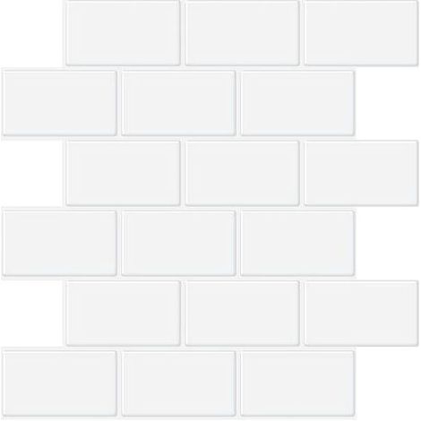 Credence Adhésif pour Cuisine Salle de Bain, Faux Carrelage Adhésif Mur Blanc Credence Cuisine Adhésif, Imperméable Metro 3D Carrelage PVC Adhésif Mural, 4 Pièces (Blanc, 5 Feuilles) (1/4)