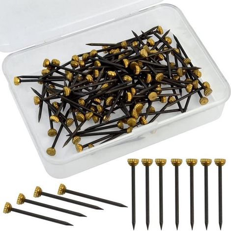 Clou tête ronde - 100 Pièces - Clous muraux - Métal - Avec boîte de rangement - Clous mur - Clous cadre photo - Clous accrochage - Convient pour accrocher des objets - 25mm - Noir/Or (1/5)