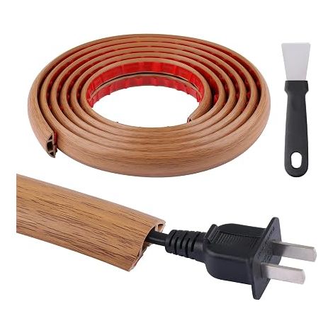 Flexible Cable Tidy for Flooring Self Adhesive PVC Floor Cable Protector Cable Cover Cable Tidy Cable Cover for Home, Office, Warehouse, Wood Grain (1/5)