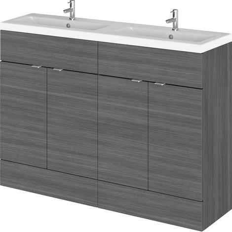 Alrewas Contemporary 2 Door Floor Standing Vanity Unit with Basin, Anthracite Woodgrain, 1200mm (1/4)
