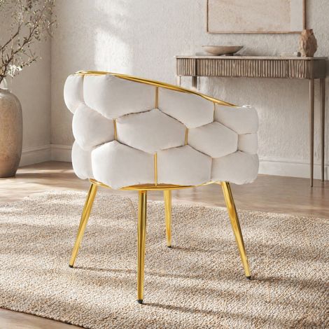 Beige Samt-Esstischstühle, 2er-Set, goldene Metallbeine, 44 x 41 x 74 cm HAVRYA (1/5)