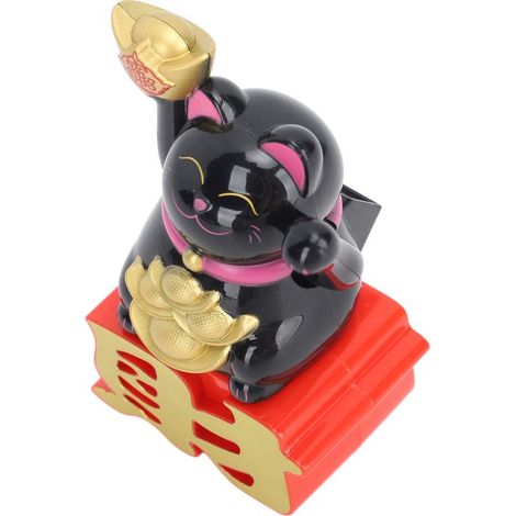 Glückskatzen-Ornament mit winkenden Armen, die Reichtum anzieht, Glückskatze für Büro, Auto, Geschäft, Schwarz MLY23109 (1/5)