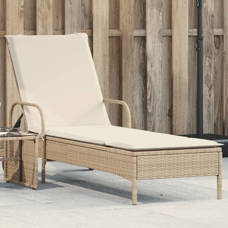 Sonnenliege mit Rollen und Auflage Beige Poly Rattan vidaXL (1/5)