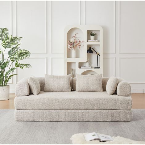 Divano letto modulare 4 in 1, schienale regolabile, 4 cuscini, tessuto chenille beige (1/5)